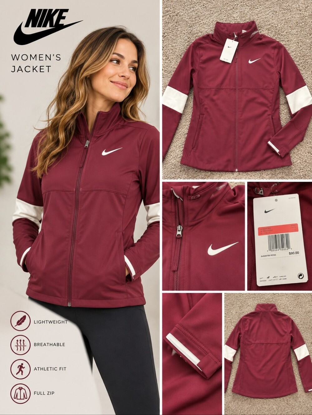 Nike Women's Burgundy and White Jacket